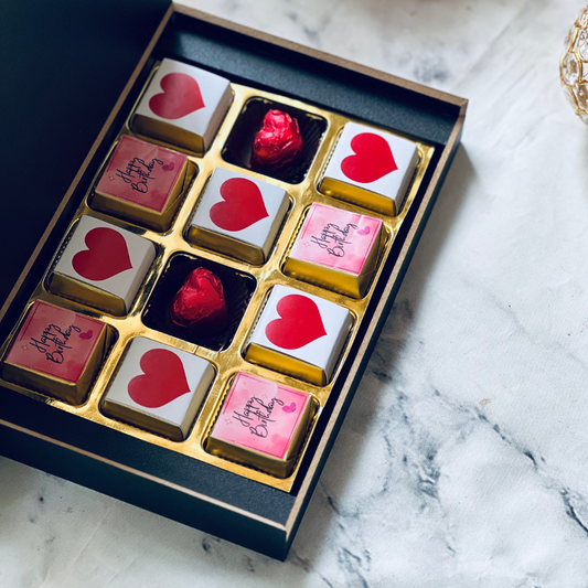 Custom wrapped Chocolates in Wooden Black Box