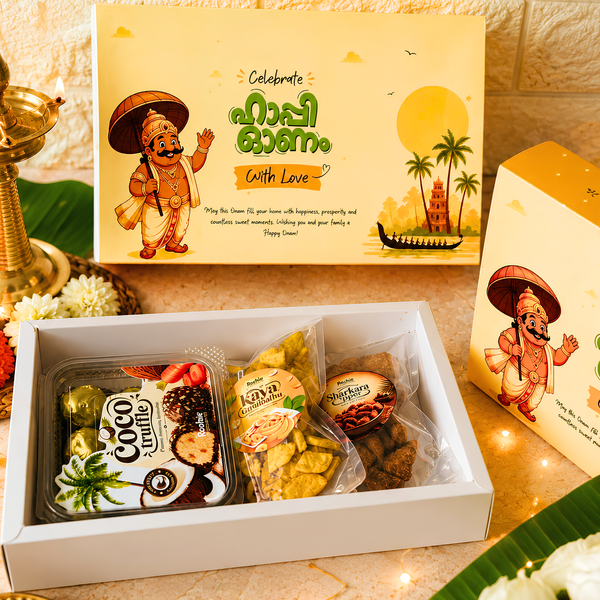 Happy Onam Gift Box Combo – Coconut Truffle Chocolates with Kerala Banana Chips – Set of 2
