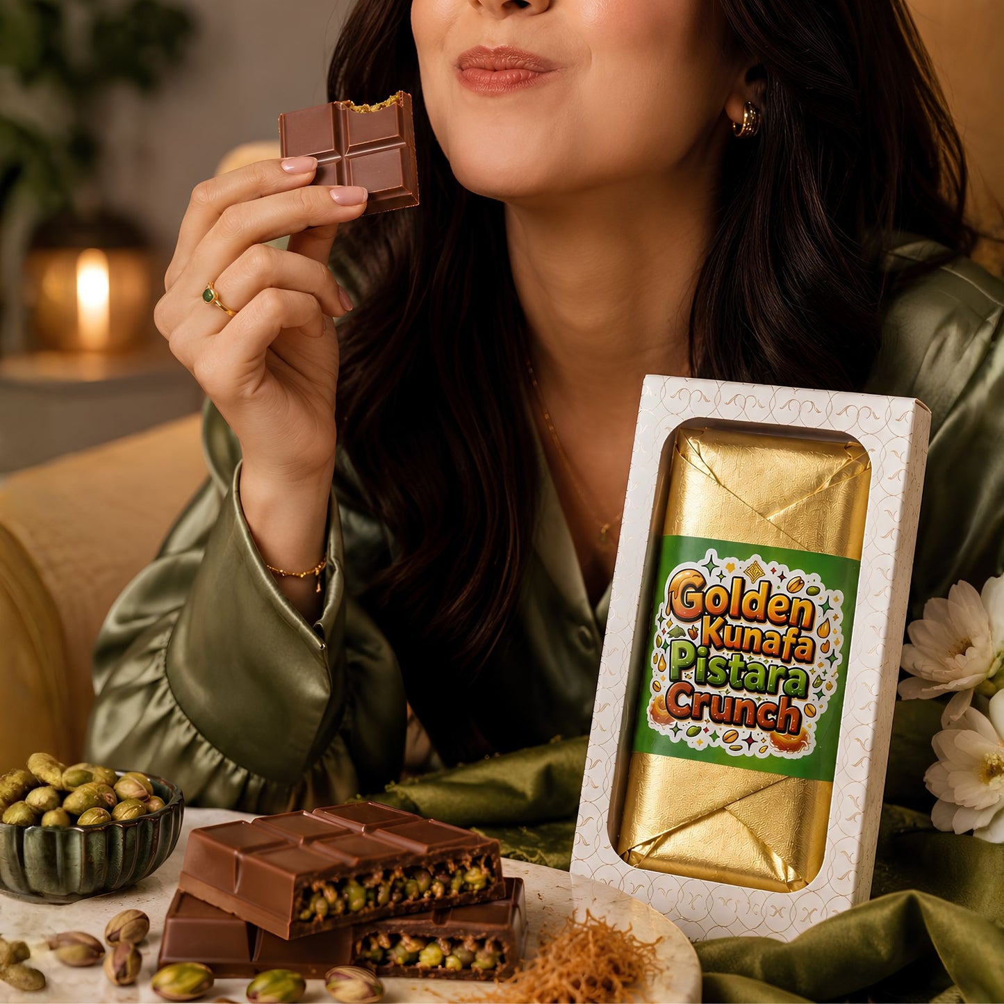 Golden Kunafa Pistara Crunch | Premium Chocolate Bar 🍫