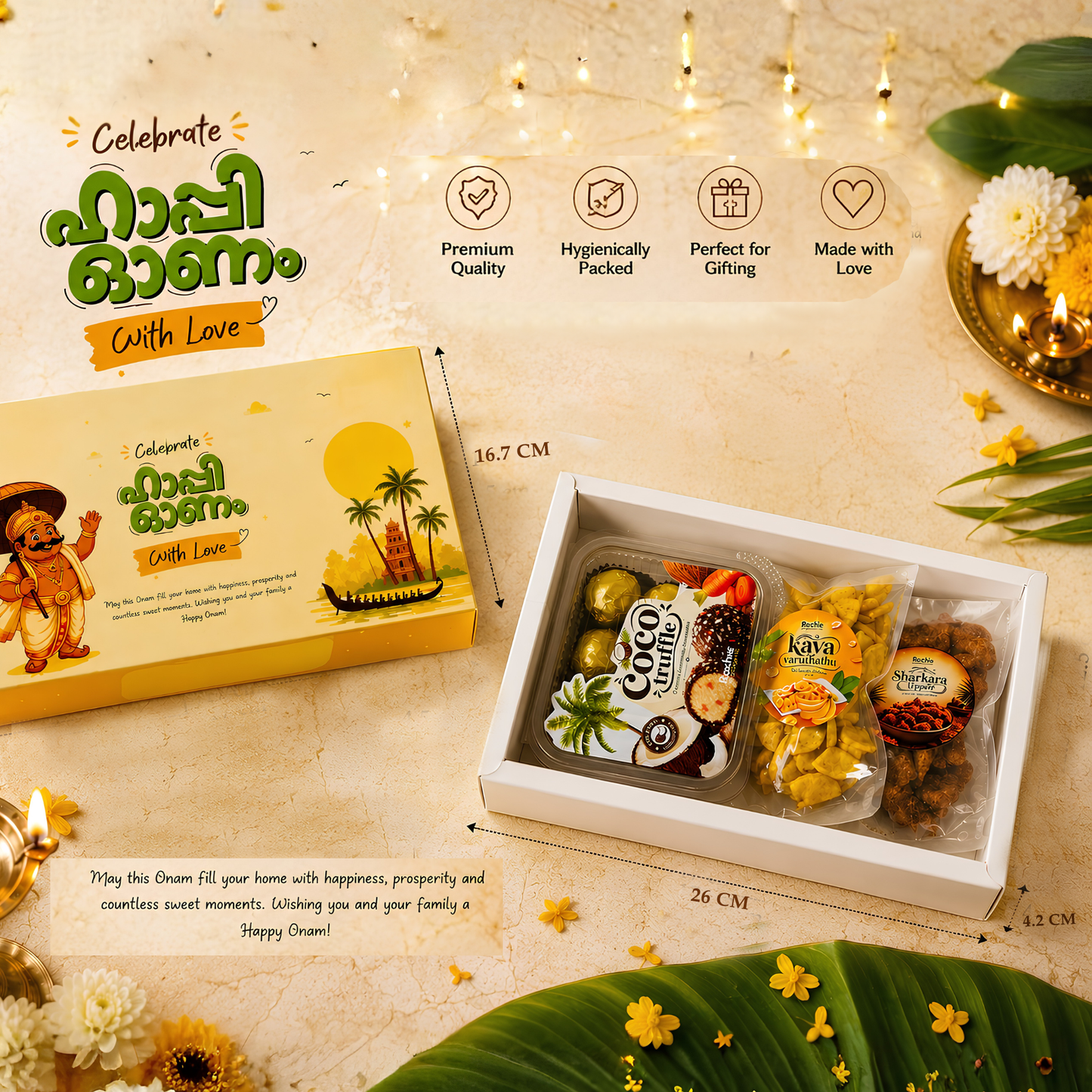 Happy Onam Gift Box Combo – Coconut Truffle Chocolates with Kerala Banana Chips – Set of 2