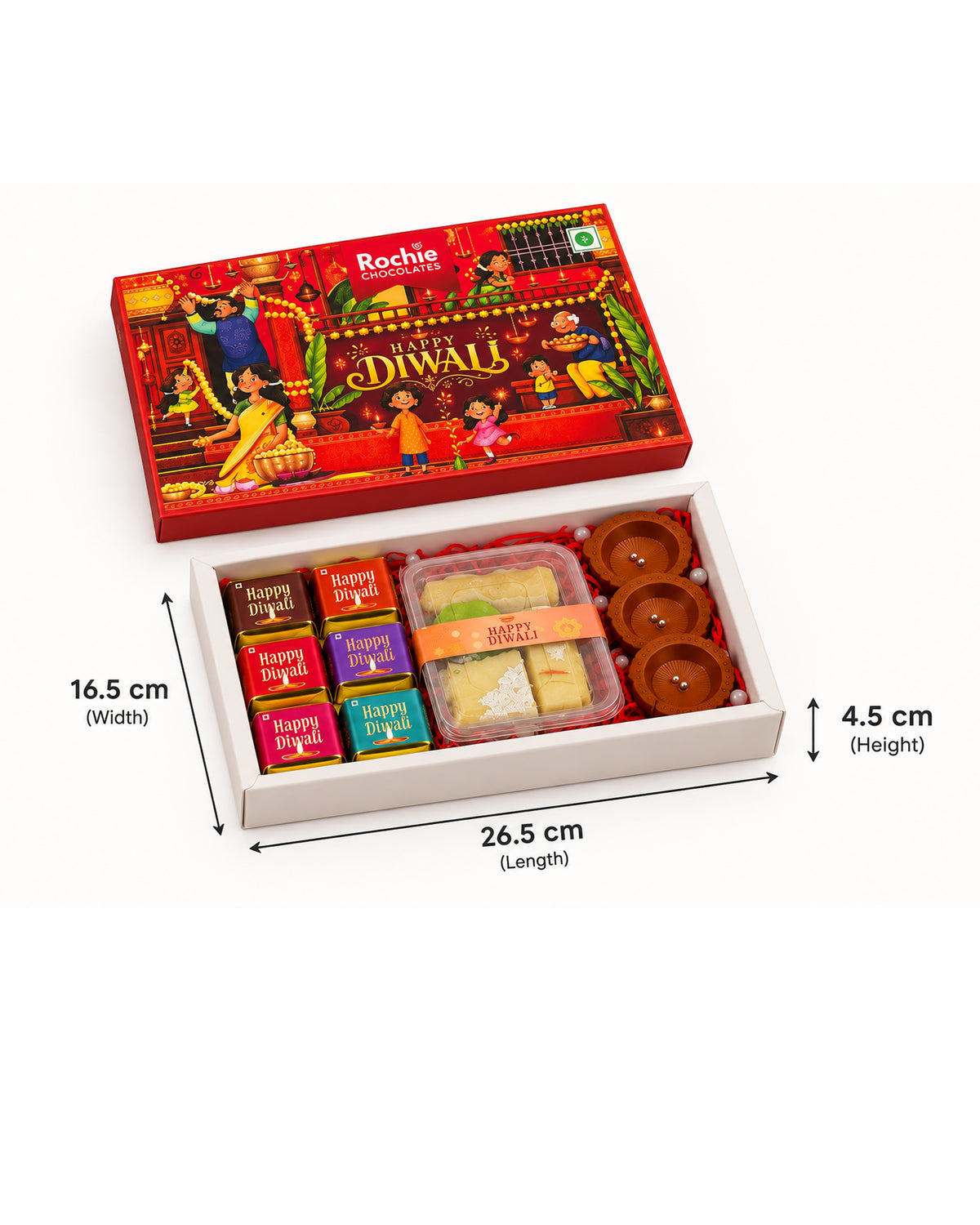 Happy Diwali Gift Box – Premium Chocolates, Sweets & Electric Diyas Set of 2
